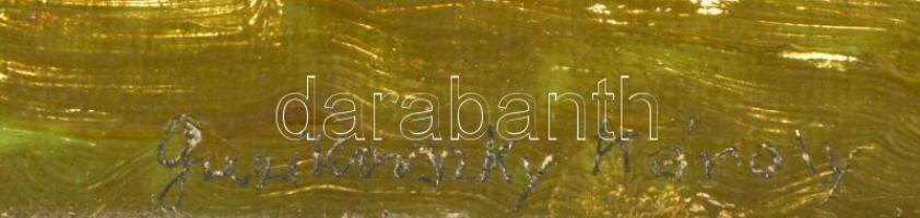 Péter Mária (1917-1975): Falusi idill. Tus, papír, kis gyűrődéssel, jelzett, üvegezett keretben, 20×...