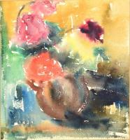 Péter Mária (1917-1975): Virágcsendélet. Akvarell, papír, jelzett, üvegezett keretben, 33×29 cm