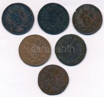 1800. 1kr Cu "I. Ferenc" (6x) közte 5db klf és 1db lekopott verdejellel T:2-,3