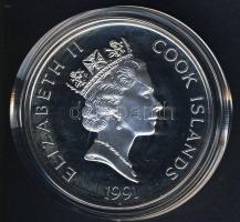 Cook szigetek 1991. 50$ Ag "Amerika 500 éve-azték pap" T:PP