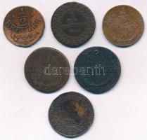 1812-1816. 6db-os vegyes rézkrajcár tétel, közte 1812O 1kr Cu, 1816B 1/2kr Cu T:2,2-,3