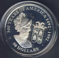 Cook szigetek 1991. 50$ Ag "Amerika 500 éve-Francisco Pizarro" T:PP