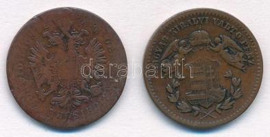 1860B 1kr Cu + 1868KB 1kr Cu "Angyalos címer" T:3,2-