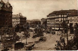 Budapest IX. Kálvin tér, villamosok, Fősor Maláta-Pezsgő, útépítés, gyógyszertár