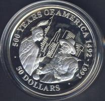 Cook szigetek 1991. 50$ Ag "Amerika 500 éve-Peter Minuit" T:PP