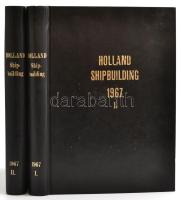 cca 1967-1968 Holland Shipbuilding folyóirat, 1967-1968,16. évfolyam, 1-12. számok. Számos fekete-fehér fotóval, hirdetéssel. Két kötetbe kötve, kissé kopott műbőr-kötésben, angol nyelven. A kötetek végén 27+4 db. (Vol. 16. no 1. - 2 db, no. 2. - 1 db, no. 3. - 2 db, no. 4. - 2 db, no. 5. - 1 db, no. 6 - 5 db, no. 7. - 2 db, no. 8. - 2 db, no. 9. - 3 db, no. 10 - 1 db, no. 11. - 2 db, no. 12. - 4 db.+vol. 15. - no. 11. - 2 db, no. 12. - 2 db.) Kissé dohos./  1967-1968 Holland Shipbuilding magazine. Vol. 16. no. 1-12. With lot of black and white photographs, and advertisments, In leatherette-binding (two volume), with little bit worn cover, little bit stuffy. With appendix, 27+4 pieces. In English language.