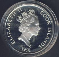 Cook szigetek 1991. 50$ Ag "Amerika 500 éve-első amerikai transzkontinentális vasút" T:PP