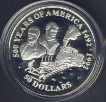 Cook szigetek 1991. 50$ Ag "Amerika 500 éve-első amerikai transzkontinentális vasút" T:PP