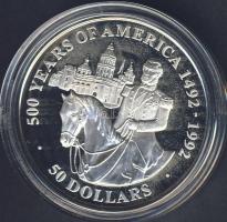 Cook szigetek 1991. 50$ Ag "Amerika 500 éve-Maximilian császár" T:PP
