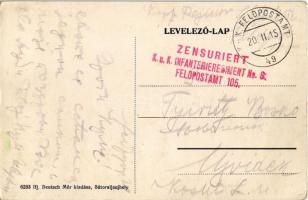 1915 Sátoraljaújhely, M. kir. dohánygyár + "Zensuriert K.u.K. Infanterieregiment No. 6. Feldpos...