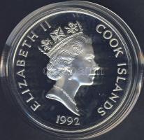 Cook szigetek 1992. 50$ Ag "Amerika 500 éve-Vitus Bering, hajó" T:PP