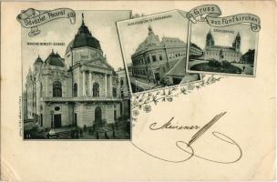 1899 Pécs, Magyar Nemzeti színház, Kereskedelmi és iparkamara, Székesegyház. floral (EK)