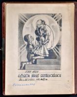 Régi csatos fotóalbum keményhátú fotókhoz, belsejében fotókkal, vegyes témában, viseltes állapotban