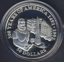 Cook szigetek 1992. 50$ Ag "Amerika 500 éve-Pedro de Mendoza" T:PP