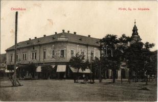 1911 Orosháza, Fő tér, Ágostai evangélikus bérpalota, Manheimer Ernő üzlete. Tóth György kiadása