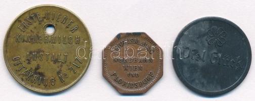 Ausztria 3db klf zseton, szerencsepénz, közte 30kr Cu "Flaschenmarke" T:2,2- egy lyukaszto...