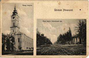 Pitvaros, Evangélikus templom, utca, szövetkezeti ház (EM)