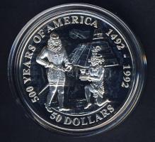 Cook szigetek 1992. 50$ Ag "Amerika 500 éve-Pedro de Alvarado" T:PP
