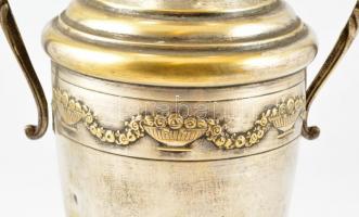 Ezüstözött alpakka amfora váza, horpadásokkal, jelzés nélkül, m: 31 cm