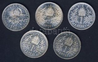 Ausztria 1893-1916. 1K Ag (5x), benne "Jubileum" T:2,3