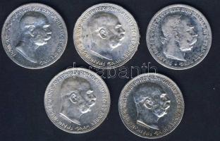 Ausztria 1893-1916. 1K Ag (5x), benne "Jubileum" T:2,3