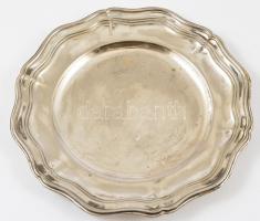 Ezüstözött alpakka sajt/vaj tartó, kopott, jelzés nélkül, d: 22 cm, m:13 cm