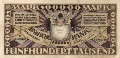 Német 3. Birodalom /Weimari Köztársaság/Baden/Badischl Bank 1923. 500000M T:II