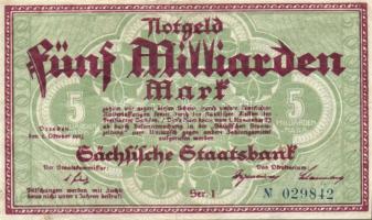 Német 3. Birodalom /Weimari Köztársaság/Szászország/Sachsische Staatsbank 1923. 5000000000M T:II
