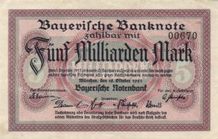 Német 3. Birodalom /Weimari Köztársaság/Bajorország 1923. 5000000000M T:II+