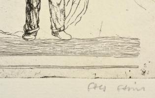 Gacs Gábor (1930-): Fiú születik. Rézkarc, papír, jelzett, felcsavarva, kis szakadással, 14,5×19 cm