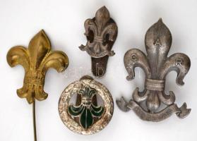 cca 1933 5 db cserkész kitűző és sapkajelvény, és egy Gödöllői Jamboree zománcozott fém gyűrű / cca ...