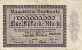 Német 3. Birodalom /Weimari Köztársaság/Bajorország 1923. 1000000000M T:II-