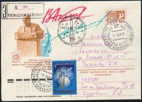 Jurij Malisev (1941-1999) és Vlagyimir Akszjonov (1935- ) szovjet űrhajósok aláírásai emlékborítékon /  Signatures of Yuriy Malishev (1941-1999) and Vladimir Aksyonov (1935- ) Soviet astronauts on envelope