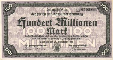Német 3. Birodalom /Weimari Köztársaság/Hamburg 1923. 100000000M T:II