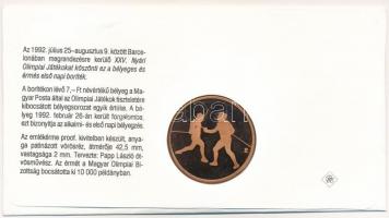 1992. "Barcelona - Magyar csapat" emlékérem bélyeges borítékon, elsőnapi bélyegzéssel T:PP
