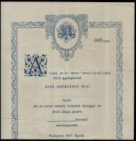 1917 A cs. és kir. 32. gyalogezred hősi halottak özvegyeinek és árváinak alapja részére szóló adományozás kitöltetlen lapja, az alját levágták.