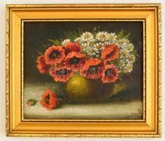 Mesterházy Dénes (?-?): Virágcsendélet. Olaj, karton, jelzett, keretben, 21×26 cm