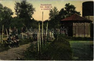 1914 Buziásfürdő, Buzias; Szent Antal tó a corsóval / lake with promenade