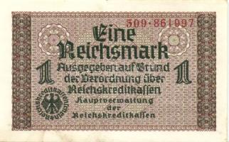 Német 3. Birodalom/Bankjegy a megszállt területek részére/Reichskreditkassenschein DN(1939) 1RM(2x) egymásutáni sorszámokkal T:II