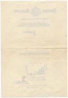 Bulgária ~1933-1939. "Európai Háborús Emlékérem 1915-1918" kitüntetés adományozói okirata,...