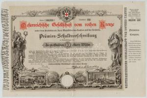 Ausztria / Bécs 1882. Osztrák Vöröskereszt kötvénye 10G értékben, szárazpecséttel T:III szép papír