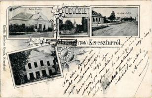 1903 Magyarkeresztúr, Magyar-Tóth-Keresztúr; Buben kastély, Római katolikus iskola és templom, Fő utca, Baditz kastély. Kiadja Heimler Gyula. Art Nouveau, floral (Rb)