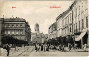1911 Arad, Szabadság tér, P. János üzlete, piaci árusok / square, shops, market vendors