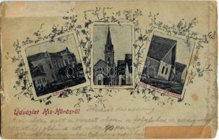 1900 Kiskőrös, Városháza, Templom, Petőfi Sándor szülőháza. Floral (r)