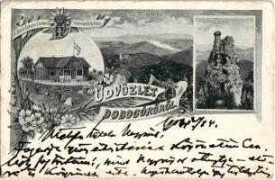 1904 Dobogókő (Pilisszentkereszt), Thirring szikla, Báró Eötvös Loránd menedékház, északi kilátás. Art Nouveau, floral s: Feldbacher (EB)
