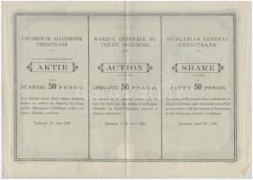 Budapest 1926. "Magyar Általános Hitelbank" részvénye 50P-ről, szárazpecséttel T:III