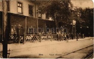 1917 Abos, Obisovce; vasútállomás, étterem terasza / Bahnhof / railway station, restaurant terrace (EM)