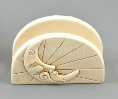 Egan hold/nap motívumos talpas kínáló és szalvétatartó,  olasz mázas festett kerámia, kopás nyomokka...