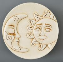 Egan hold/nap motívumos talpas kínáló és szalvétatartó,  olasz mázas festett kerámia, kopás nyomokka...