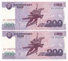 Észak-Korea 2008. 200W (2x) T:I  North Korea 2008. 200 Won (2x) C:UNC
